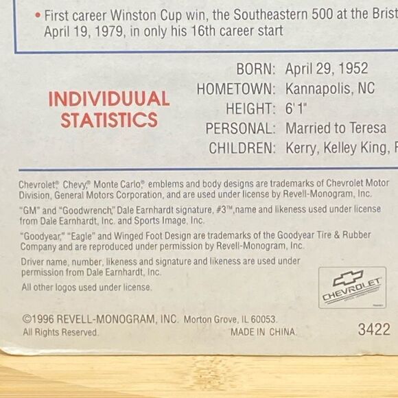 Vintage Dale Earnhardt #3 NASCAR scale car in mint NIOB w/Atlanta 1996 Olympic - Picture 7 of 9